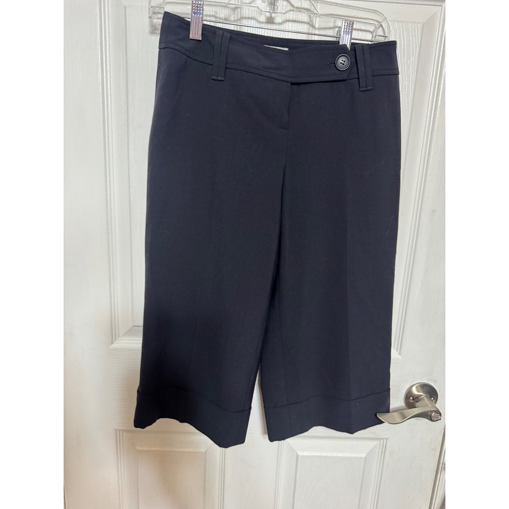 Ann Taylor LOFT Petites Julie Black Wool Blend Cropped Wide Leg Cuffed Pants 2P